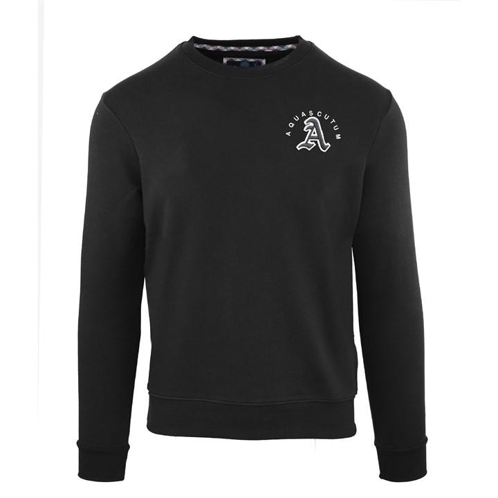 Aquascutum Men' Black Round Neck Crew Sweatshirt in Size S, Sports Direct