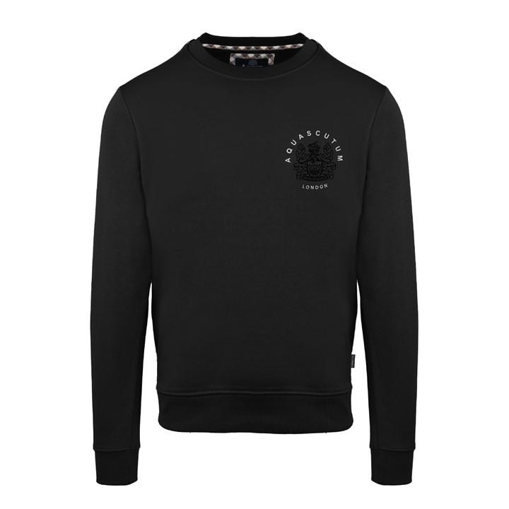Aquascutum Men's Black Roundnk Sweat Crew Sweatshirt in Size L, Sports Direct