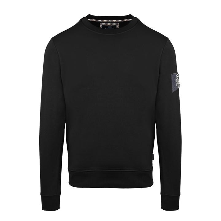 Aquascutum Men's Black Roundnk Sweat Crew Sweatshirt in Size M, Sports Direct