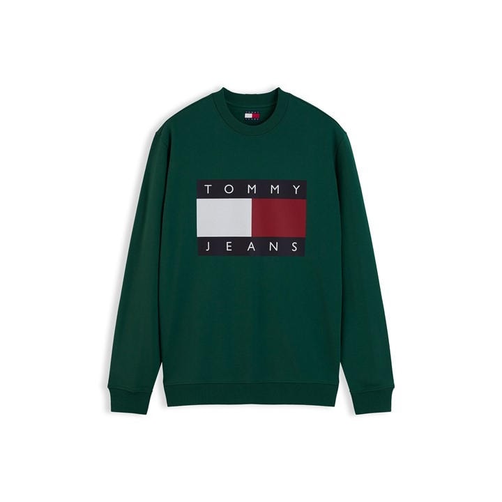 Tommy Jeans Men's Green Tj Reg Big Flag Crew Sn64 in Size 2XL, Sports Direct