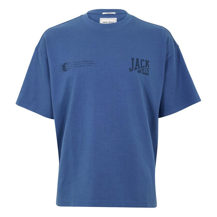 Jack Wills Men's Blue Jw Stacked Logo Regular Fit T-Shirt in Size L, Sports Direct