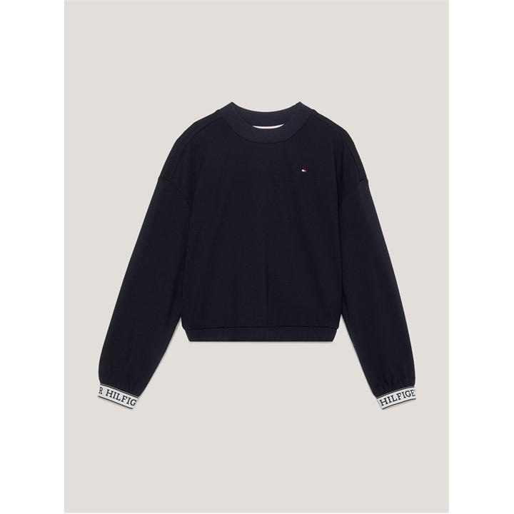 Tommy Hilfiger Girls Blue Monotype Tape Crew Neck Jumper in Size 8 - 9 Years, Sports Direct