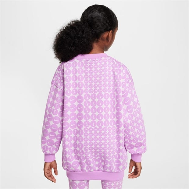 Rush Fuchsia/Wh - Nike - Kids' Club Fleece All-Over Print Oversized Crew Sweatshirt