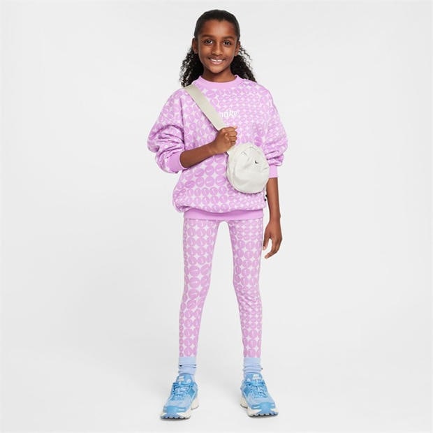 Rush Fuchsia/Wh - Nike - Kids' Club Fleece All-Over Print Oversized Crew Sweatshirt