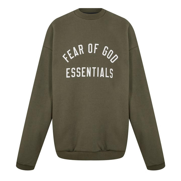 Fear Of God Essentials  Kids Green Fleece Crewneck  in Size 8 - 9 Years, Sports Direct