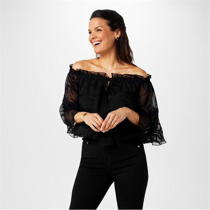 Biba Women's Black Bardot Top in Size 8, Sports Direct