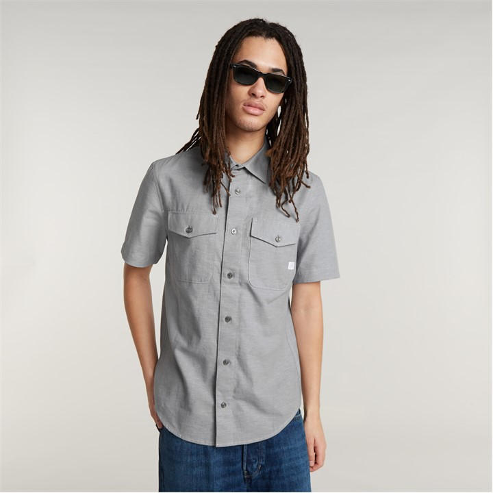 G Star Men' Grey Marine Slim Short-Sleeve Oxford Shirt in Size S, Sports Direct