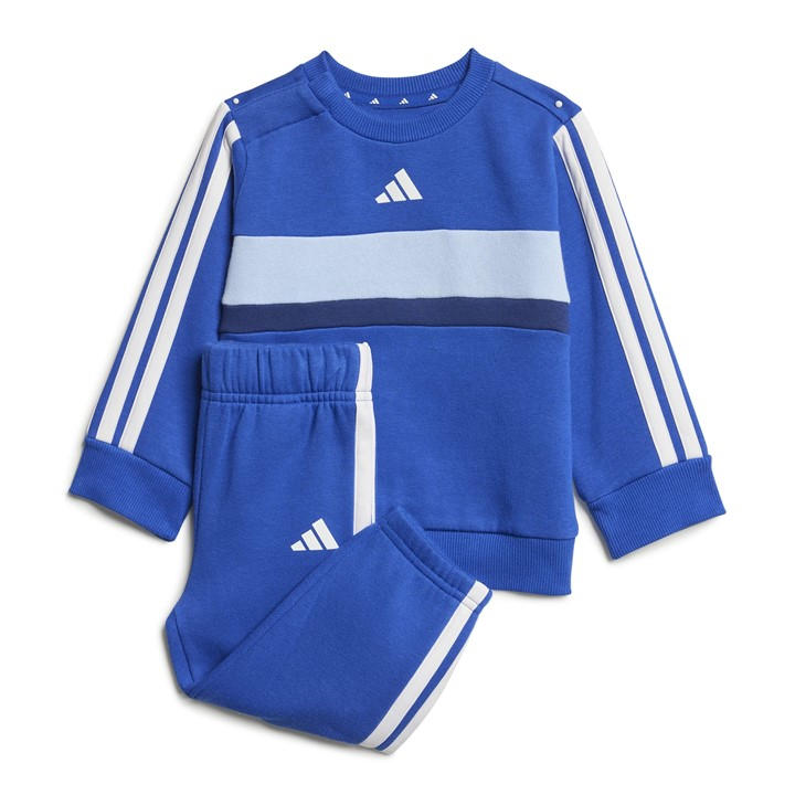 Adidas Boys Blue Tiberio 3-Stripes Colorblock Fleece Track Suit  in Size 0 - 3 Months, Sports Direct