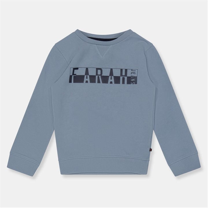 Farah  Kids Blue Crew Neck Printed Brushed Back Crew Sweatshirt in Size 5 - 6 Years, Sports Direct