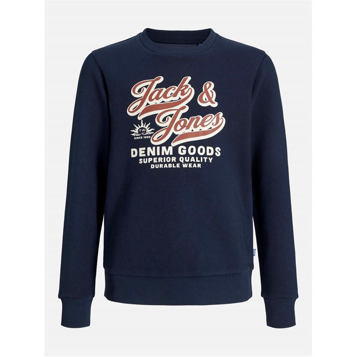 Jack And Jones Boys Blue Colour Logo Crew Sweat  in Size 9 - 10 Years, Sports Direct