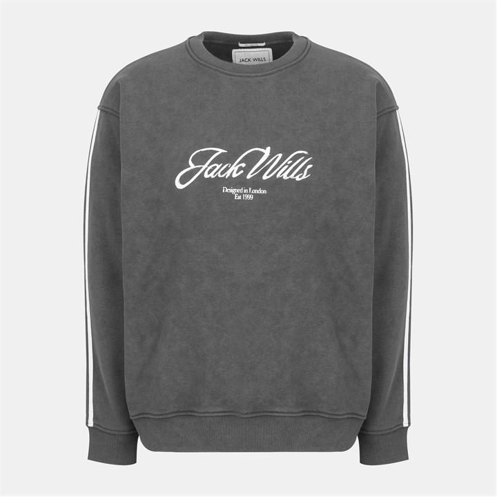 Jack Wills Men's Grey Watercolour Cotton Long Sleeve Oversized Fit Crew Sweatshirt in Size 2XL, Sports Direct