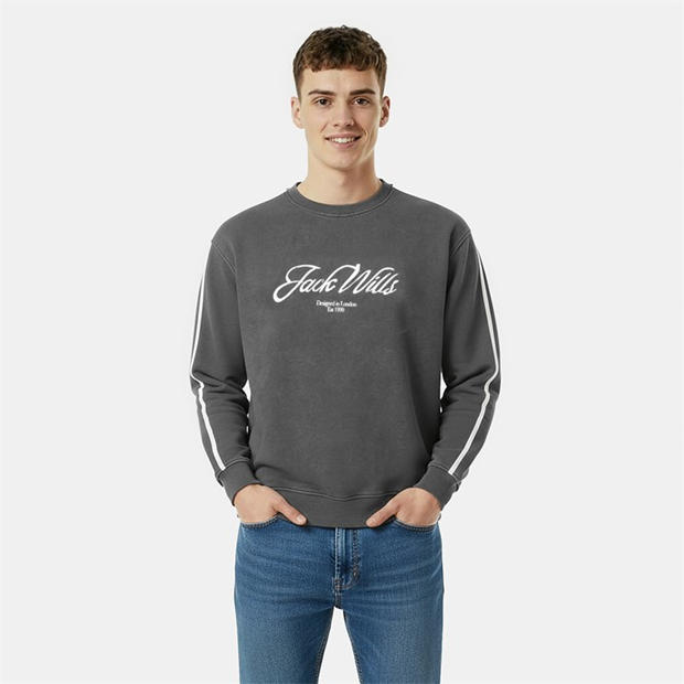Iron - Jack Wills - Men's Watercolour Cotton Long Sleeve Oversized Fit Crew Sweatshirt