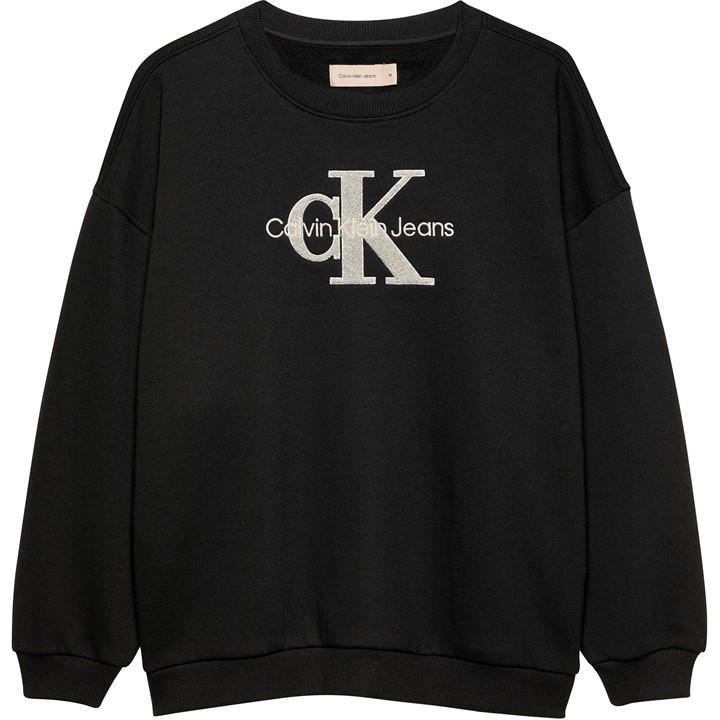 Calvin Klein Jeans Girls Black Teddy Fleece Logo Crew Neck Sweatshirt  in Size 3 - 4 Years, Sports Direct