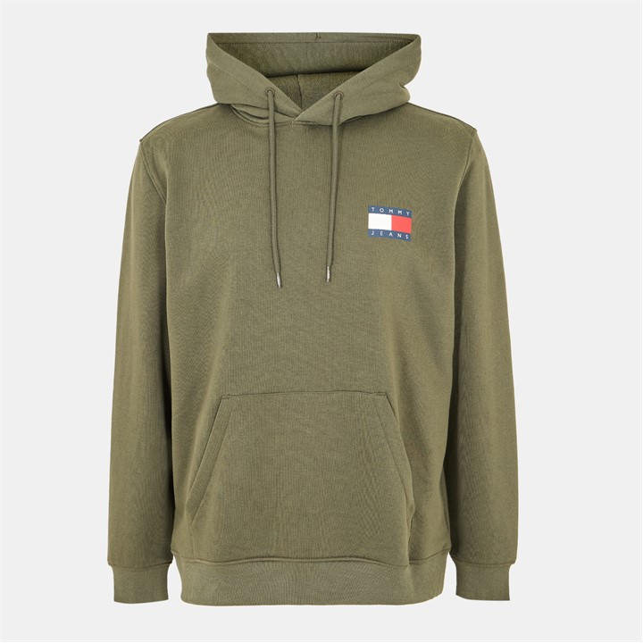 Tommy Jeans Men's Green Regular Essential Flag Hoodie in Size 2XL, Sports Direct