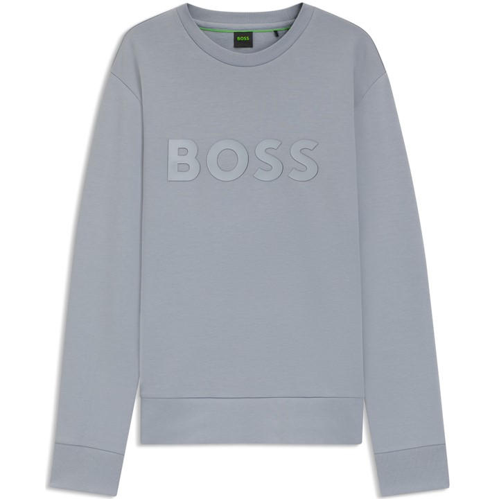 Boss Men's Grey Salbo Stretch Cotton Logo Sweatshirt, Signature Branding in Size XL, Sports Direct