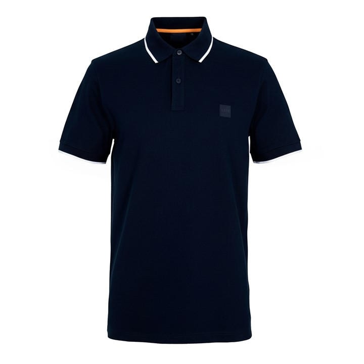 Boss Men' Blue Orange Pique Short Sleeve Polo Shirt With Logo Detail in Size S, Sports Direct