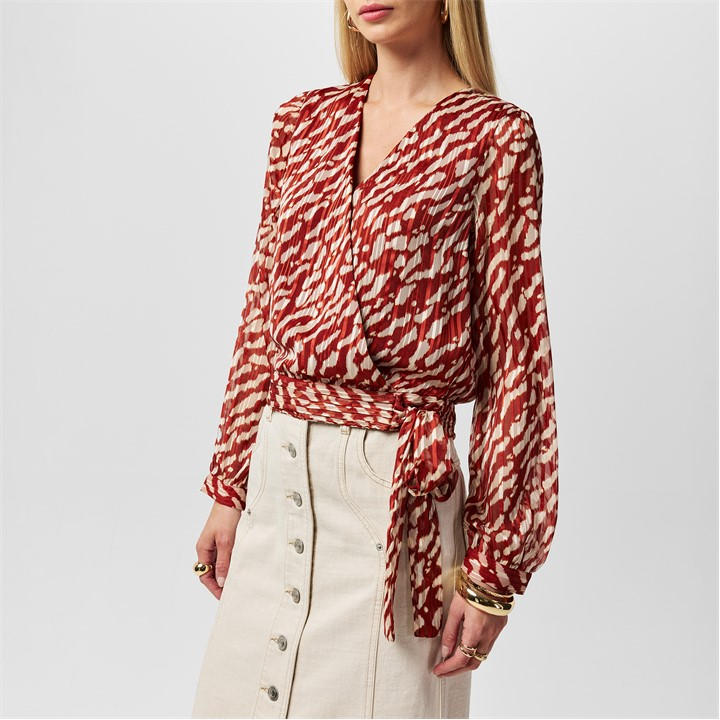 Vero Moda Women's Red Rie Wrap Long-Sleeve Blouse in Size 10, Sports Direct