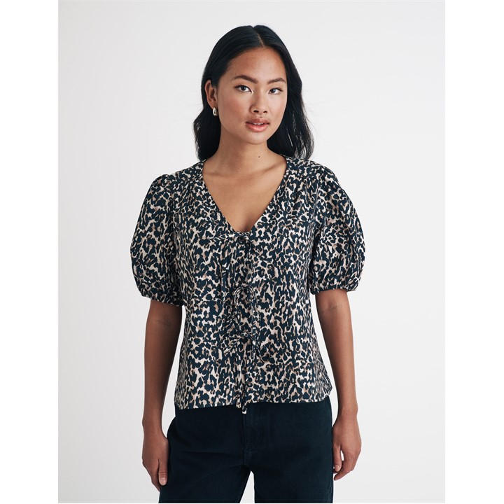 Nobodys  Women's Beige Bernadetta Tie-Front Top in Size 14, Sports Direct