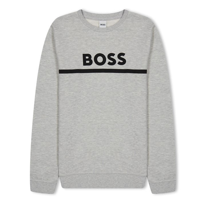 Boss Boys Grey Kids Large Logo Sweatshirt, Logo Design in Size 15 - 16 Years, Sports Direct