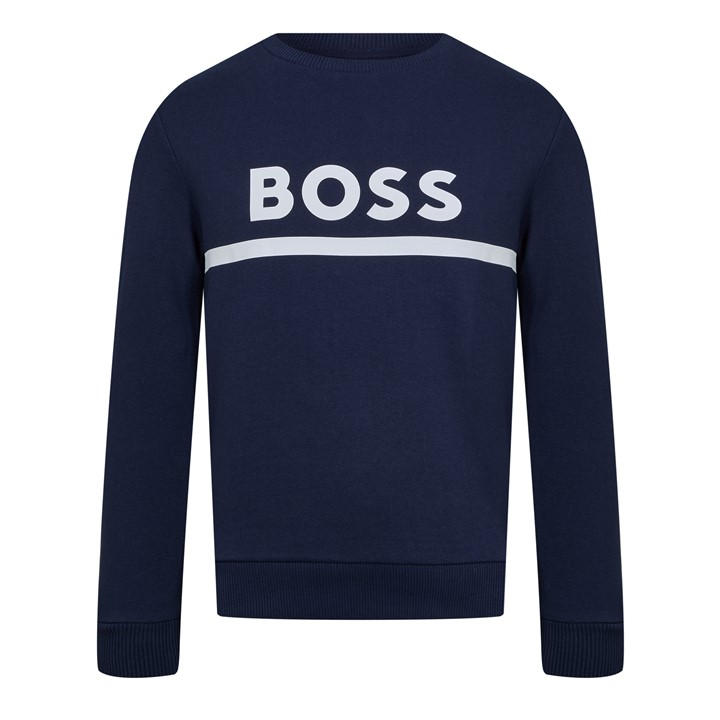 Boss Boys Blue Kids Large Logo Sweatshirt, Logo Design in Size 13 - 14 Years, Sports Direct