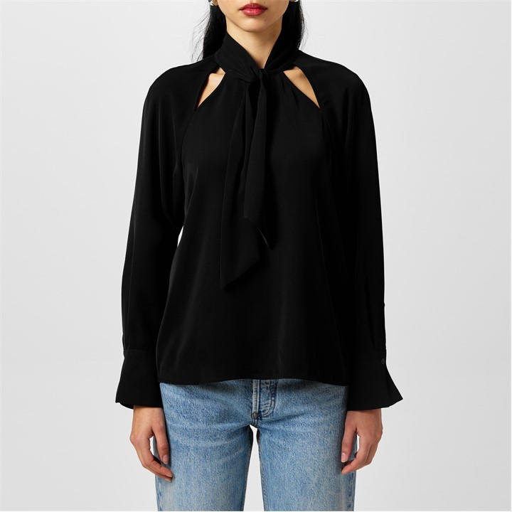French Connection Women's Black Carmen Long-Sleeve Blouse in Size 8, Sports Direct
