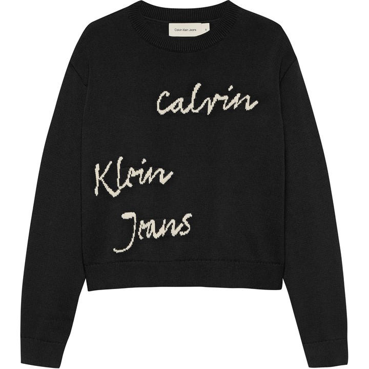 Calvin Klein Jeans Girls Black Kids' Handwriting Logo Relaxed Fit Crew Sweatshirt in Size 14 - 16 Years, Sports Direct