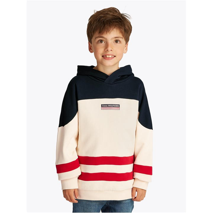 Tommy Hilfiger Boys Cream Kids' Monotype Striped Hoodie in Size 8 - 9 Years, Sports Direct