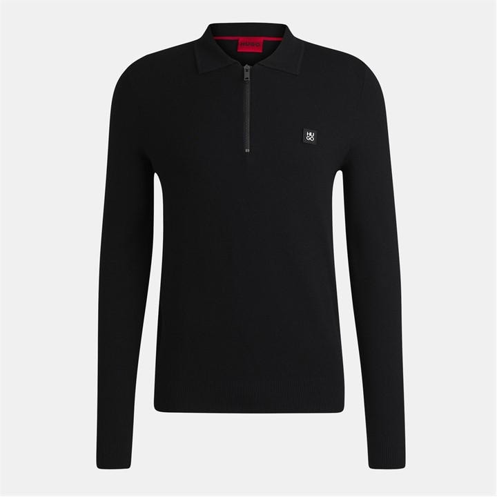 Hugo Men's Black Sastone Long Sleeve Knit Polo Shirt - Slim Fit in Size M, Sports Direct