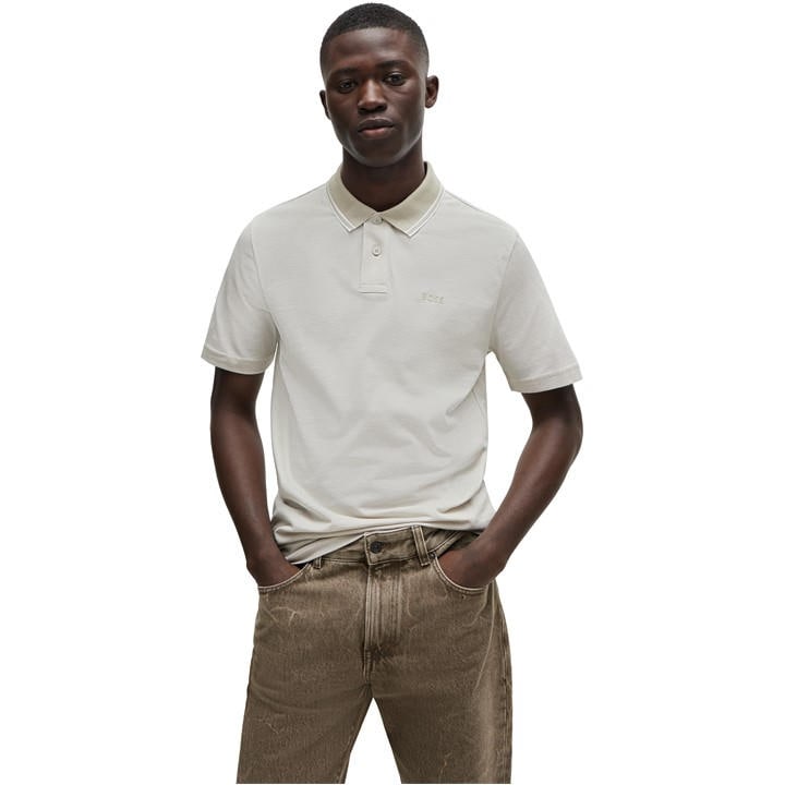 Boss Men' Beige Peoxfordnew Short-Sleeve Polo Shirt in Size S, Sports Direct