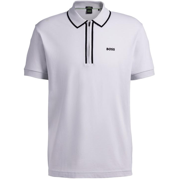 Boss Men' Grey Philix Quarter Zip Cotton Short Sleeve Polo Shirt in Size S, Sports Direct