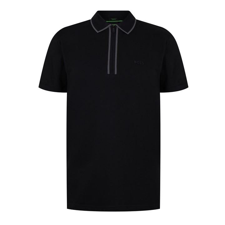 Boss Men' Black Philix Quarter Zip Cotton Short Sleeve Polo Shirt in Size S, Sports Direct