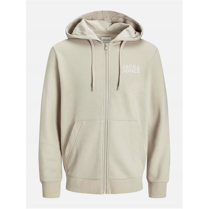 Jack And Jones Men's Cream Corp Logo Sweat Zip Hood