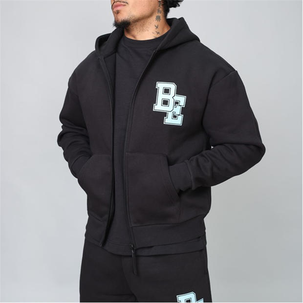 Black - Blank Essentials - Men's Collegiate Zip Through Hoodie