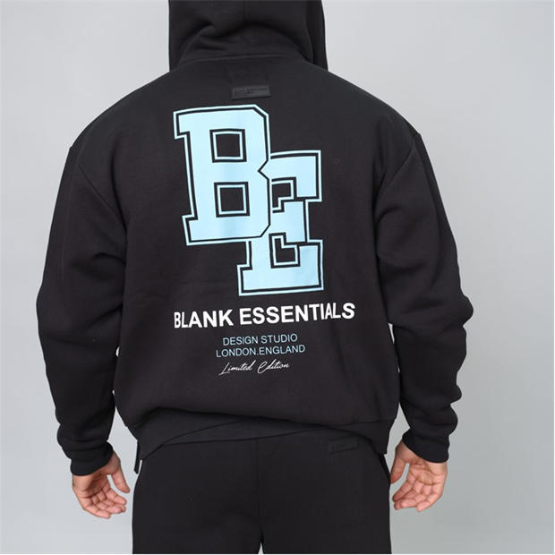 Black - Blank Essentials - Men's Collegiate Zip Through Hoodie