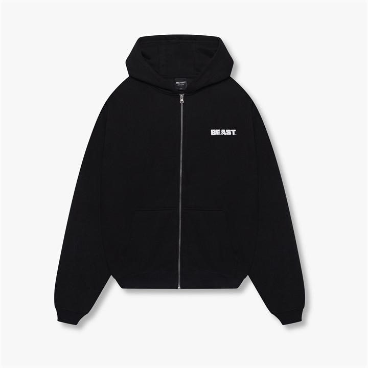 Beast Men's Black Core Zip Through Hoodie in Size L, Sports Direct