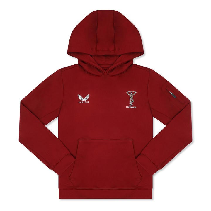 Castore  Kids Red Harlequins Overhead Hoodie 2025 2026 in Size 7 - 8 Years, Sports Direct