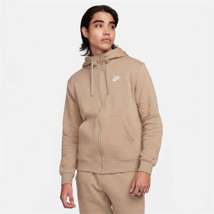Nike Men' Beige Sportswear Club Fleece Full-Zip Hoodie in Size S, Sports Direct