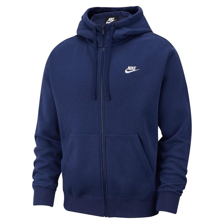 Nike Men's Blue Sportswear Club Fleece Full-Zip Hoodie in Size XL, Sports Direct