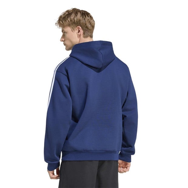 Navy/White - adidas - Essentials Fleece 3-Stripes Hoodie Mens