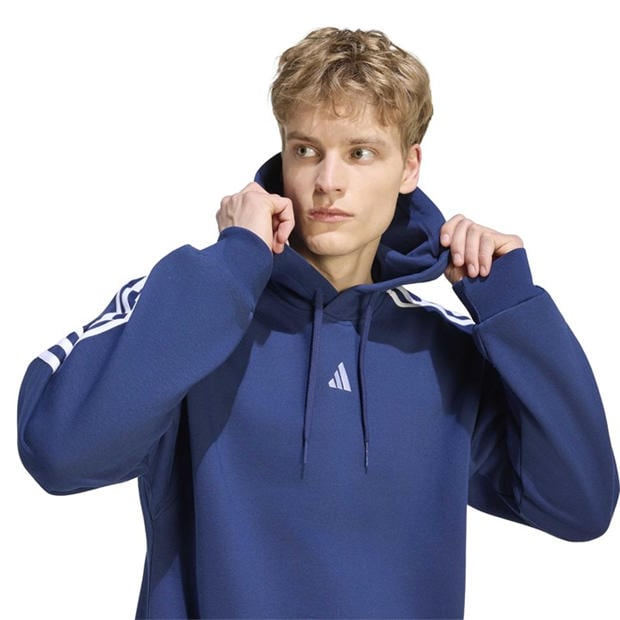 Navy/White - adidas - Essentials Fleece 3-Stripes Hoodie Mens