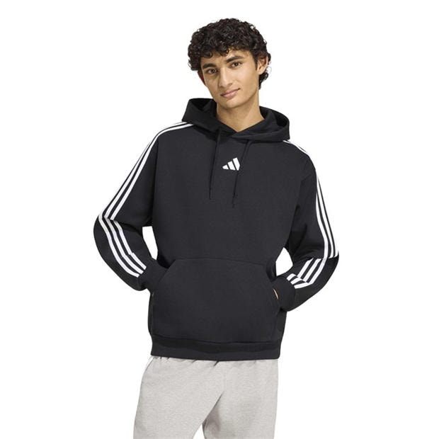 Black/White - adidas - Essentials Fleece 3-Stripes Hoodie Mens
