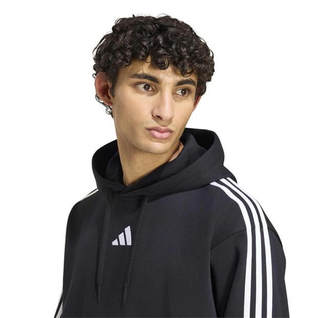 Black/White - adidas - Essentials Fleece 3-Stripes Hoodie Mens