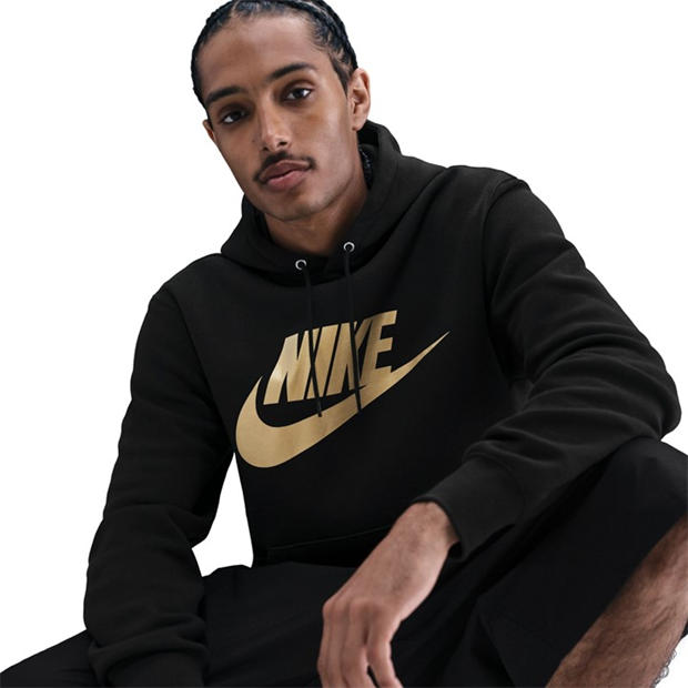 Black/Gold - Nike - Men's Club Pull Over Graphic Hoodie