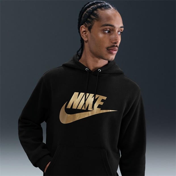 Black/Gold - Nike - Men's Club Pull Over Graphic Hoodie