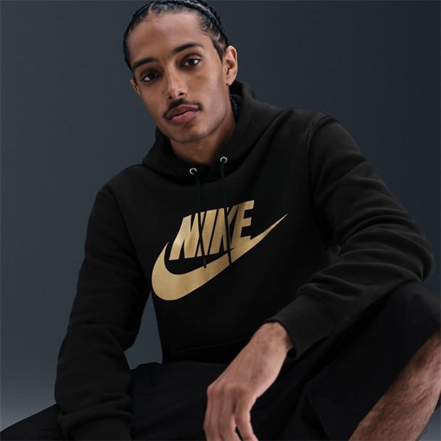 Black/Gold - Nike - Men's Club Pull Over Graphic Hoodie
