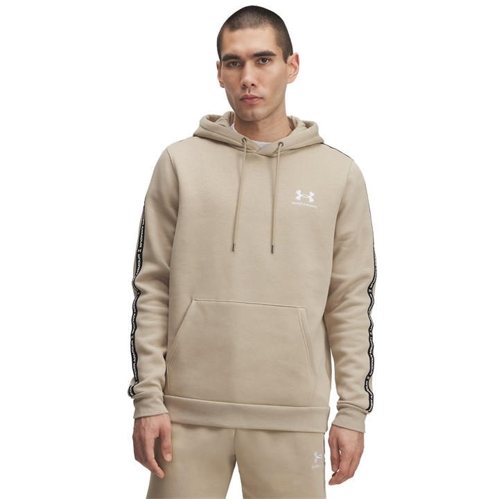 Under Armour Men' Beige Icon Fleece Taping Hoodie in Size S, Sports Direct