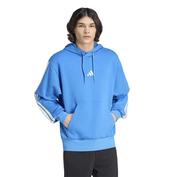 Ray Blue/Off Wh - adidas - Men's 3-Stripes Fleece Over the Head Hoodie