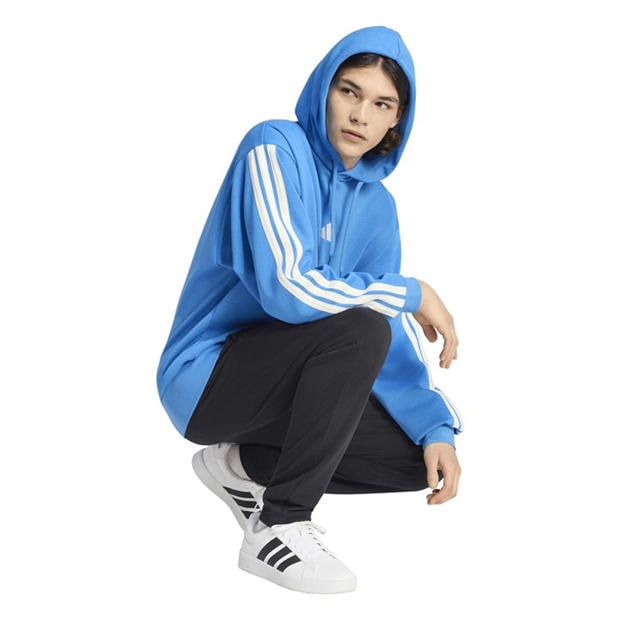 Ray Blue/Off Wh - adidas - Men's 3-Stripes Fleece Over the Head Hoodie