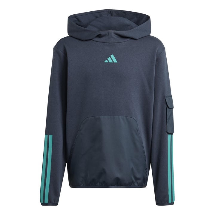 Adidas Boys Blue Utility Fleece Hoodie  in Size 13 - 14 Years, Sports Direct