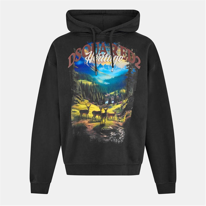 Dsquared2 Men' Black Dsq Heritage Pull Over Hoodie in Size S, Sports Direct